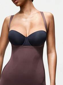 SHAPORA 1件装女士舒适简约连体塑身衣，咖啡棕色 - 咖啡棕 - 查看 6