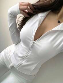 DAZY 休闲运动开衫卫衣，常规版型女士春季外套，秋季女装女式外套 - 白色 - 查看 6
