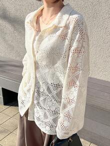 FRIFUL Women's Loose Lace Blouse, Spring Sheer Fall - Beige - View 7