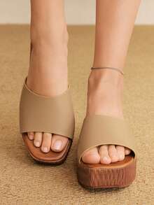 HighSole Brown Elegant Square Toe Wedge Heel Thick Sole Mid-Heel Pumps, Comfortable Slip-On Casual Dress Shoes For Women, Suitable For Workplace, Commute, Date, Party, Formal Occasions - Brown - View 7