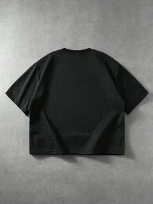 ROMWE MEN Goth Men's Loose Fit Dropped Shoulder Cropped Graphic T-Shirt - Black - View 2