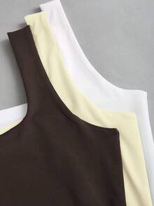 Sweetra Women's Solid Color Square Neck Pleated Fitted Casual Tank Top - Multicolor - View 6