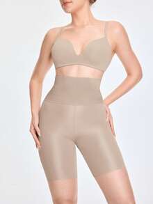 SHAPORA Shaping High Waisted Mid Thigh Shapewear Short Body Shaper Butt Lifter-Tummy Waist Thigh Control - Apricot - View 3