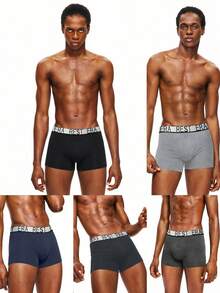 EasyFave 5pcs/Pack Men's Letter Print Boxer Briefs - Multicolor - View 7