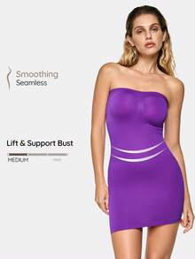 SHAPORA Vestido ajustado elegante sin tirantes de unicolor para mujer - Morado - Ver 1