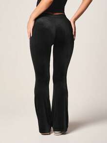 Missguided x Playboy Velour Flare Leg Jogger Pants With Rhinestone Bunny Logo Drawstring Waist Y2K Retro Style - Black - View 2