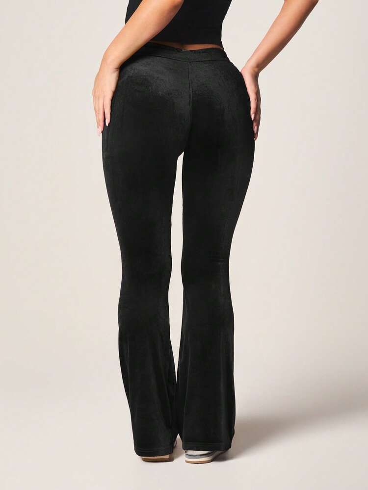 Missguided x Playboy Velour Flare Leg Jogger Pants With Rhinestone Bunny Logo Drawstring Waist Y2K Retro Style