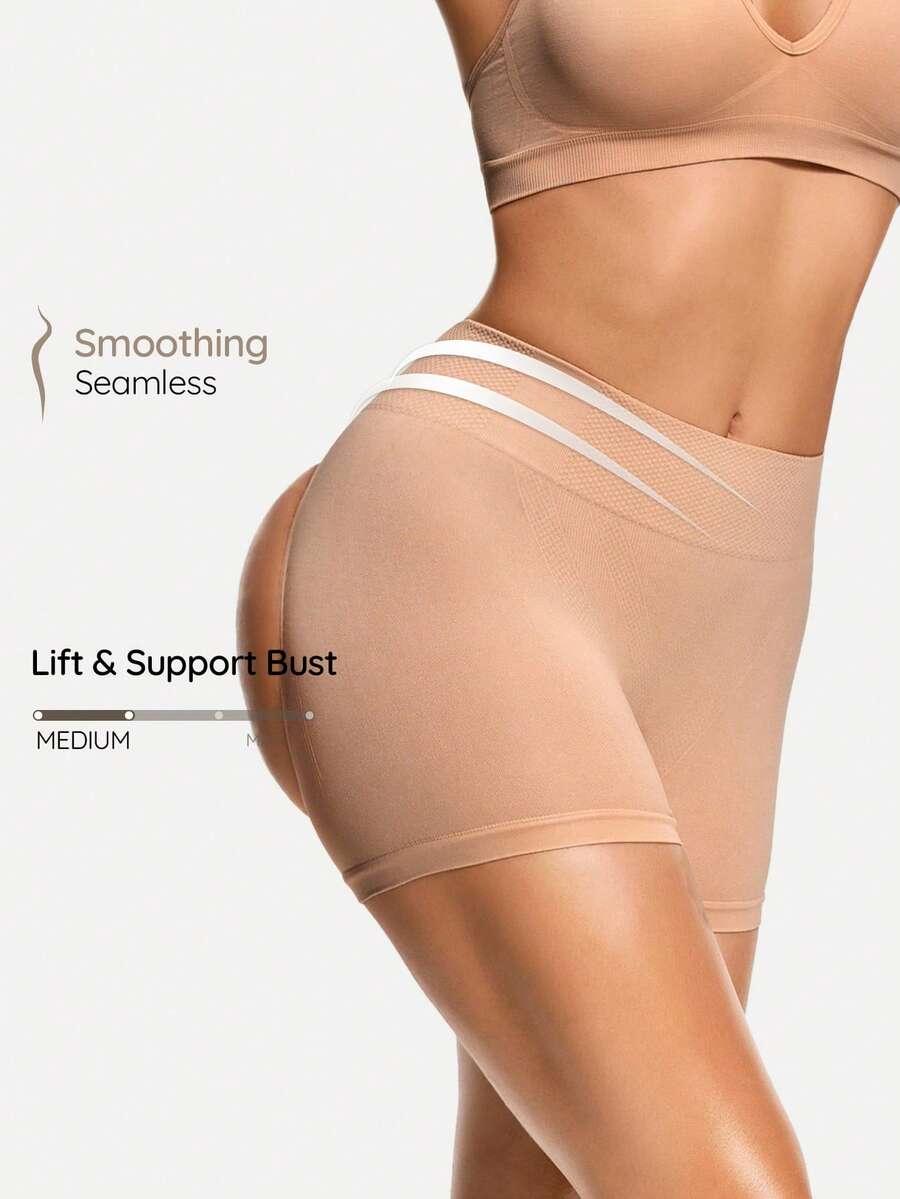 SHEIN Women's Shapewear Bottoms, Solid Color With Cutout Back - Apricot - View 1
