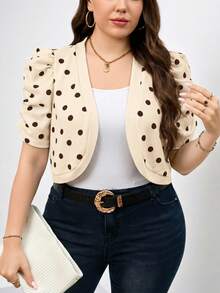 SHEIN Clasi Plus Size Women's Autumn Polka Dot Print Elegant Knit Jacket, Suitable For Professional Wear Fall - Apricot - View 3