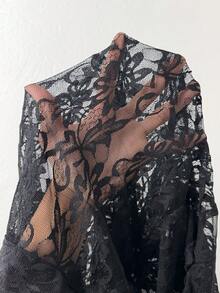 Coolane Summer For Women Streetwear Sexy Elegant Going Out Club Night Out Casual Daily Wear Date Night Y2K Deep V-Neck Elastic Lace Black Floral Blouse - Black - View 7