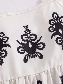 SHEIN 女童夏季休閒甜美吊帶粗棉布花紋純色洋裝 - 彩色 - 查看 5