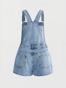 ROMWE Fairycore Mono de mezclilla para mujer talla grande con bordado floral y dobladillo deshilachado - Azul - Ver 2