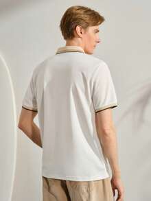 VeloEdit White Men's Contrast Color Polo Shirt, Suitable For Outings, Parties And Office Wear Old Money Summer Vacation Style Gift - White - View 3