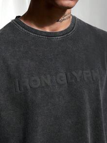 IRON GLYPH 男士字母印花圓領休閒百搭日常出遊上衣 - 黑色 - 查看 2