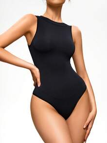 SHAPORA Bodyduit de control de abdomen de punto acanalado negro para mujer - Negro - Ver 4
