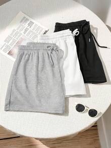 Comfortcana Pantalones cortos de talla grande de unicolor con cordón minimalistas para el verano - Multicolor - Ver 5