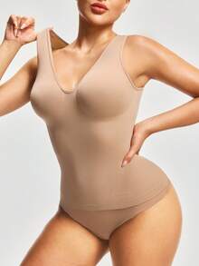 SHAPORA Women's Solid Color Sleeveless Seamless Shapewear Top - Apricot - View 4