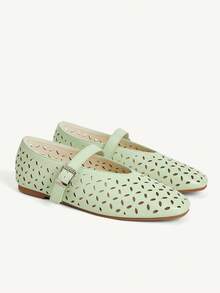CUCCOO CHICEST Women's Shoes New Fashionable And Elegant Light Green Laser Flat Mary Jane Shoes, Holiday Dating Commuting Wear - Light green - View 2