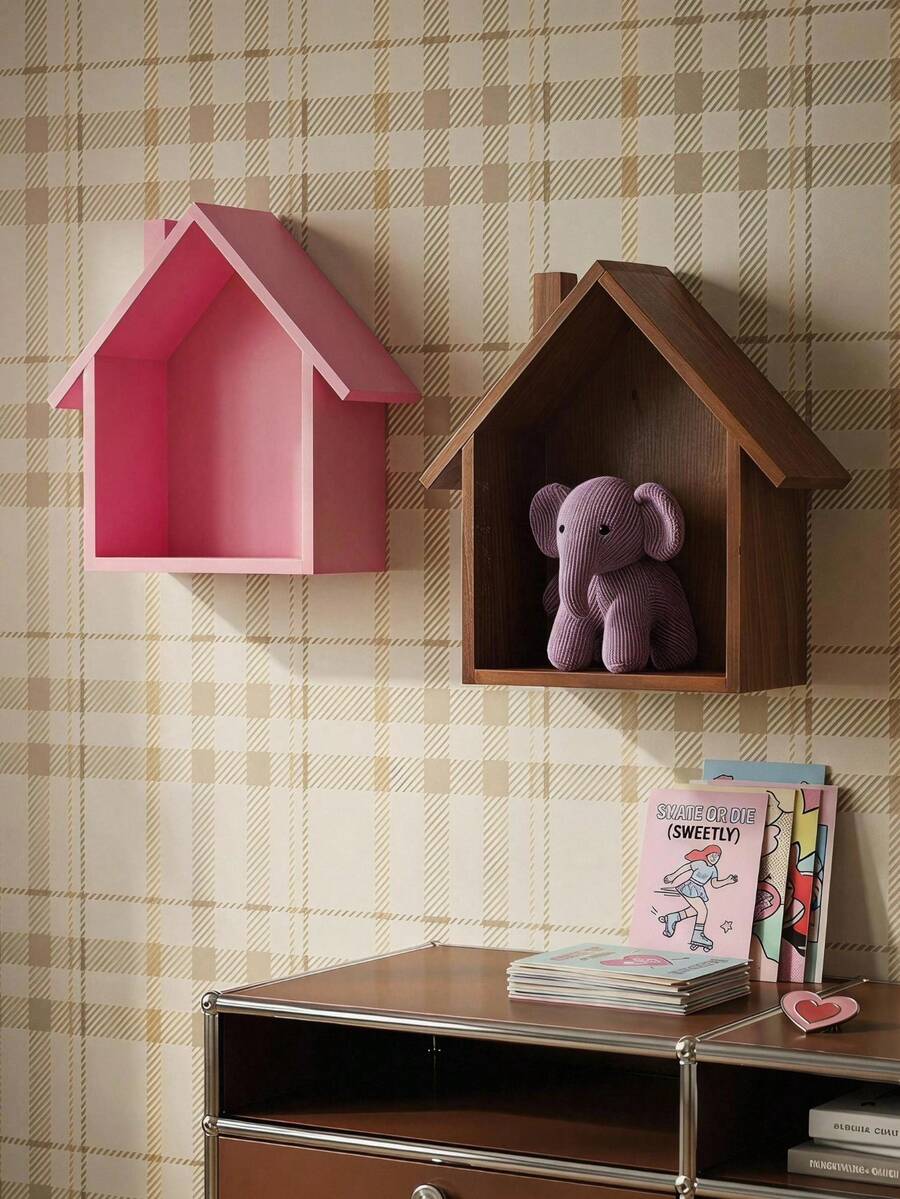 Joivida 1 PC Cute Wall Mounted Wooden Small House, Retro Nostalgic Home Wall Decoration, Wall Mounted Wooden Decoration, Simple Storage Rack, Suitable For Bedroom, Living Room, Kitchen, Etc - Multicolor - View 1
