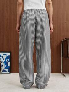 TOKVUE Pantalones deportivos casuales de pierna recta con rayas para hombres, pantalones largos versátiles de unicolor y ajuste holgado, primavera/otoño, otoño - Gris - Ver 2