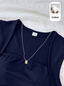SHEIN Teen Girl Solid Color Pleated Fitted Versatile Daily Outing Top - Royal Blue - View 5
