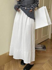 DAZY Women's Solid Color Elastic Waist Casual Versatile Daily Skirt - White - View 4