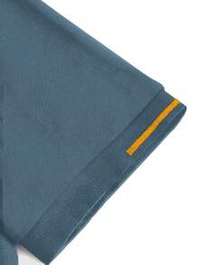 Manfinity Homme Men's Casual Contrast Trim Short Sleeve POLO Shirt, Summer, Polo Shirts For Men Collar - Teal Blue - View 5