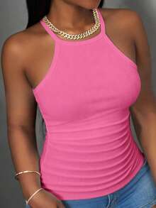 Slaydiva Top de tirantes para mujer 2026 Primavera/Verano, nuevo, casual, básico, versátil, blanco liso acanalado, cuello redondo, espalda nadadora, hombros descubiertos. Adecuado para citas, Día de San Valentín, temporada de bodas, fiestas, clubes sexys, deportes, yoga, vacaciones, playa, estilo bohemio, playas de arena, regreso a la escuela, salidas diarias, fiestas, té de la tarde, atuendos para brunch, atuendos para el aeropuerto-D - Rosa Fucsia - Ver 7