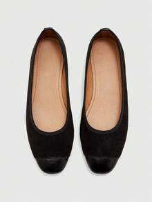 CUCCOO BIZCHIC Zapatos de mujer primavera y otoño con empalme, punta cuadrada y suela plana, zapatos de ante sencillos para ir al trabajo y compras - Negro -1 - Ver 3