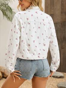 Sweetra Women's Floral Print Fashion Resort Single-Breasted Long Sleeve Jacket - White - View 6