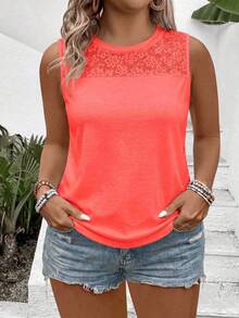 EMERY ROSE Women's Spring/Summer New Hot-Selling Lace Trim Patchwork Plus Size Tank Top - Red - View 6