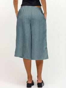 MUSERA Linen Feel Tie Front Cropped Pants Spring Summer Vacation Beach Casual Cute Everyday Boho Airport Holiday Teal Blue Lake Blue Aqua - Teal Blue - View 4