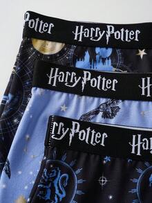 HARRY POTTER X SHEIN 女款字母印花彈性腰直筒休閒長褲 - 紫色 - 查看 3