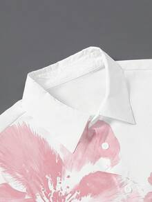 Manfinity Roghcode Men's Boxy Silhouette Pink Blossom All Over Print Short Sleeve Shirt,  Ideal For Tropical Trips, Backyard Gatherings, Leisure Time, For Adults, Teen - Multicolor - View 3