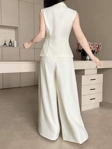 Feyla New Arrival Summer Collared Embroidered Cinched Waist Elegant Casual Business Commuting Versatile 2 Pieces Set Office Brunch Beige Pastel - Apricot - View 7