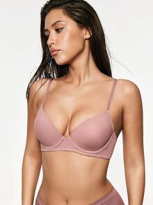 SHAPORA Women's Solid Color Comfortable Bra With Half Cup - Brown - View 5