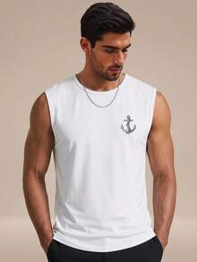 EASEVO Men's Plus Size Anchor Print Casual Versatile Everyday Top - White - View 3