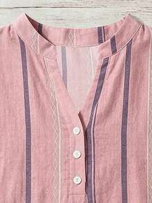 EMERY ROSE Casual Boho Minimalist Striped Pattern Plus Size Shirt Suitable For Summer Vacation Pink Vacation Bussines Vacation - Multicolor - View 3