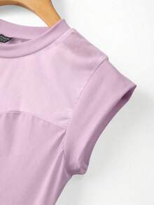 SHEIN 女士时尚透视网纱立领连体衣带帽袖 - 紫色 - 查看 4