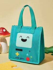 ADVENTURE TIME X SHEIN 1個卡通角色印花保溫保冷午餐袋，野餐袋，大容量，可裝午餐盒與飲料，適用於野餐、露營、旅行、居家使用，適合家庭、學生、朋友、冒險，BOM - 墨綠色 - 查看 2