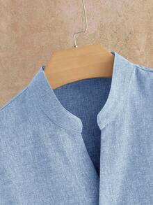 HIMLAND Conjunto de camisa de manga corta con botones delanteros para hombre - Azul - Ver 3