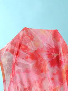 Soleia Women's Large Floral Print Halter Neck Vacation Beach Bikini Set With Cover-Up Skirt - Pink - View 7