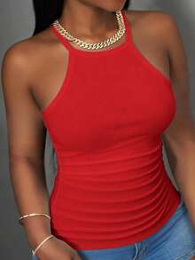 Slaydiva Top de tirantes para mujer 2026 Primavera/Verano Nuevo Casual Básico Versátil Blanco Sólido Acanalado Cuello Redondo Espalda Deportiva Hombros Descubiertos. Adecuado para Citas, Día de San Valentín, Temporada de Bodas, Fiesta, Clubes Sexys, Deportes, Yoga, Vacaciones, Playa, Estilo Boho, Playas de Arena, Regreso a la Escuela, Salidas Diarias, Fiesta, Té de la Tarde, Outfits de Brunch, Outfits de Aeropuerto-D - Rojo - Ver 7