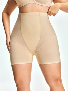 SHEIN Quần short cạp cao màu da ôm sát, thoải mái và tôn dáng, quần định hình cỡ lớn - Màu be - Xem 2