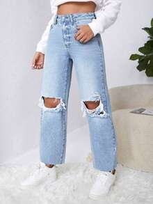 Rivivi Plus Size Distressed Denim Jeans Spring Summer Back-To-School Light Blue Beach Baggy Birthday Club Goth Vacation Cowboy - Medium Wash - View 4