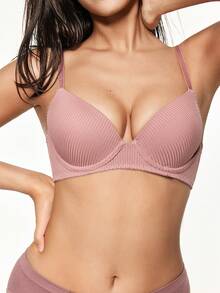 SHAPORA Women's Solid Color Comfortable Bra With Half Cup - Brown - View 7