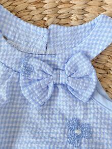 SHEIN Playful Pals 女嬰女童套裝 6個月-3歲 2件/套 夏季優雅華麗女童休閒日常風格寬鬆套裝，無袖荷葉邊花朵印花上衣與花朵印花短褲 - 藍色 - 查看 7