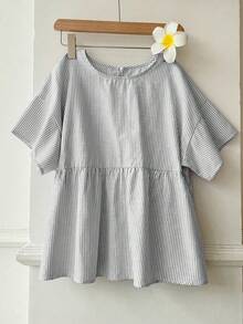 SHEIN EZwear 女士藏蓝色条纹梭织衬衫 - 藏蓝色 - 查看 3
