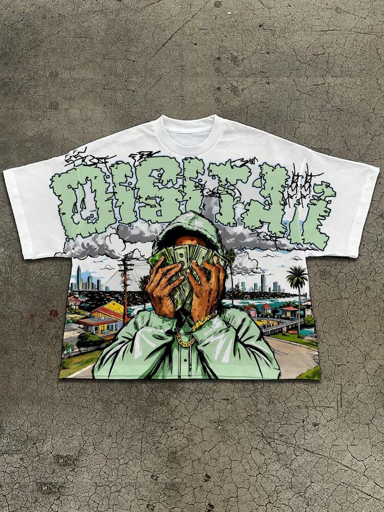 Manfinity EMRG Men's Young Street Style Casual Everyday Essential Ins Style Loose Graffiti T-Shirt - Multicolor - View 6