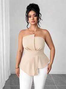 Elenzga Women's Plus Size Backless Fitted Shirt - Apricot - View 5
